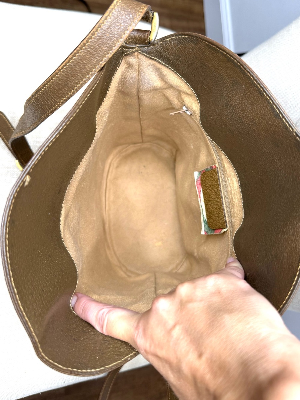 Gucci authentic brown monogram coated canvas shoulder bag bucket brown leather - Picture 11 of 16
